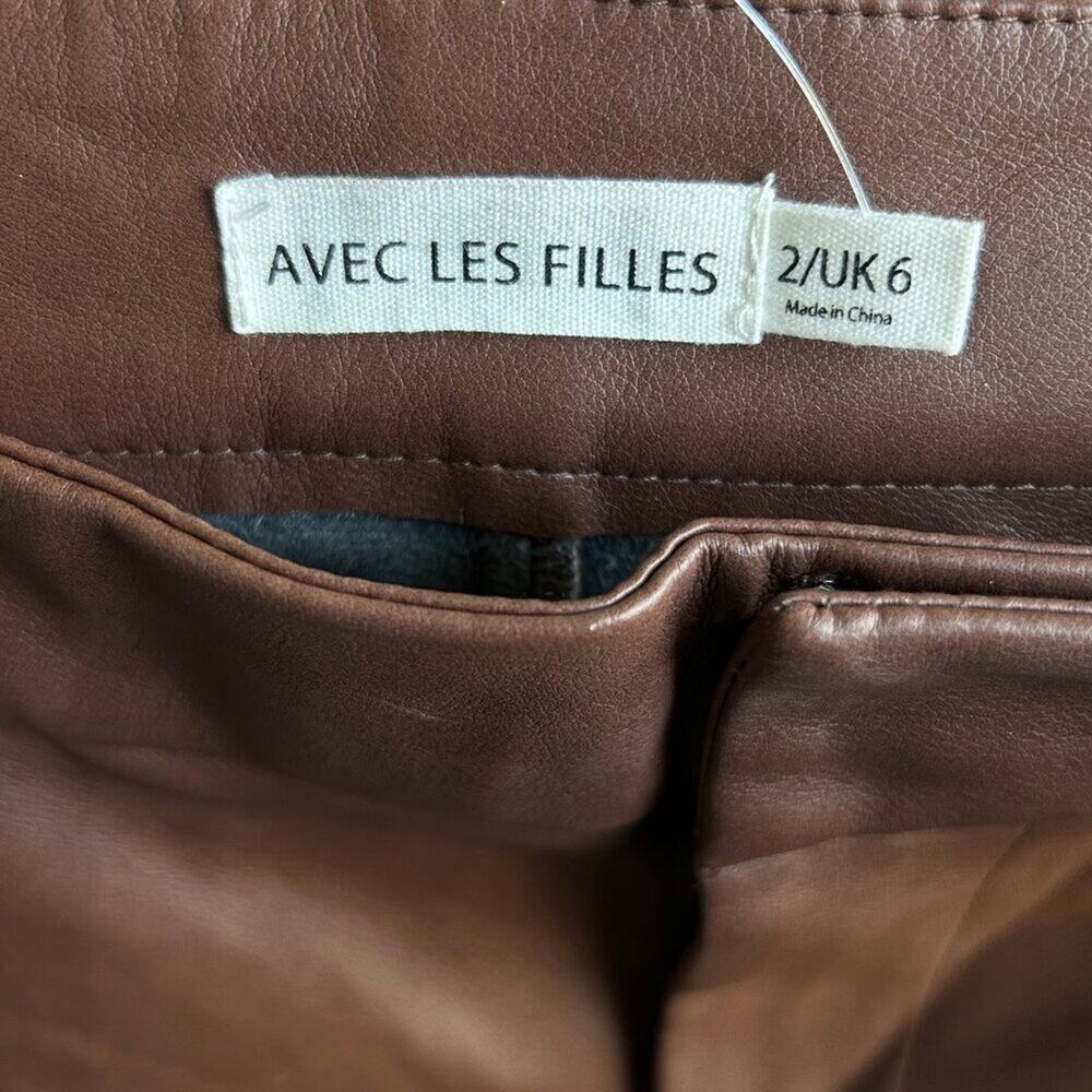 Avec Les Filles Faux Leather Wide Leg Pants Brown Size 2 Women's - Picture 5 of 10